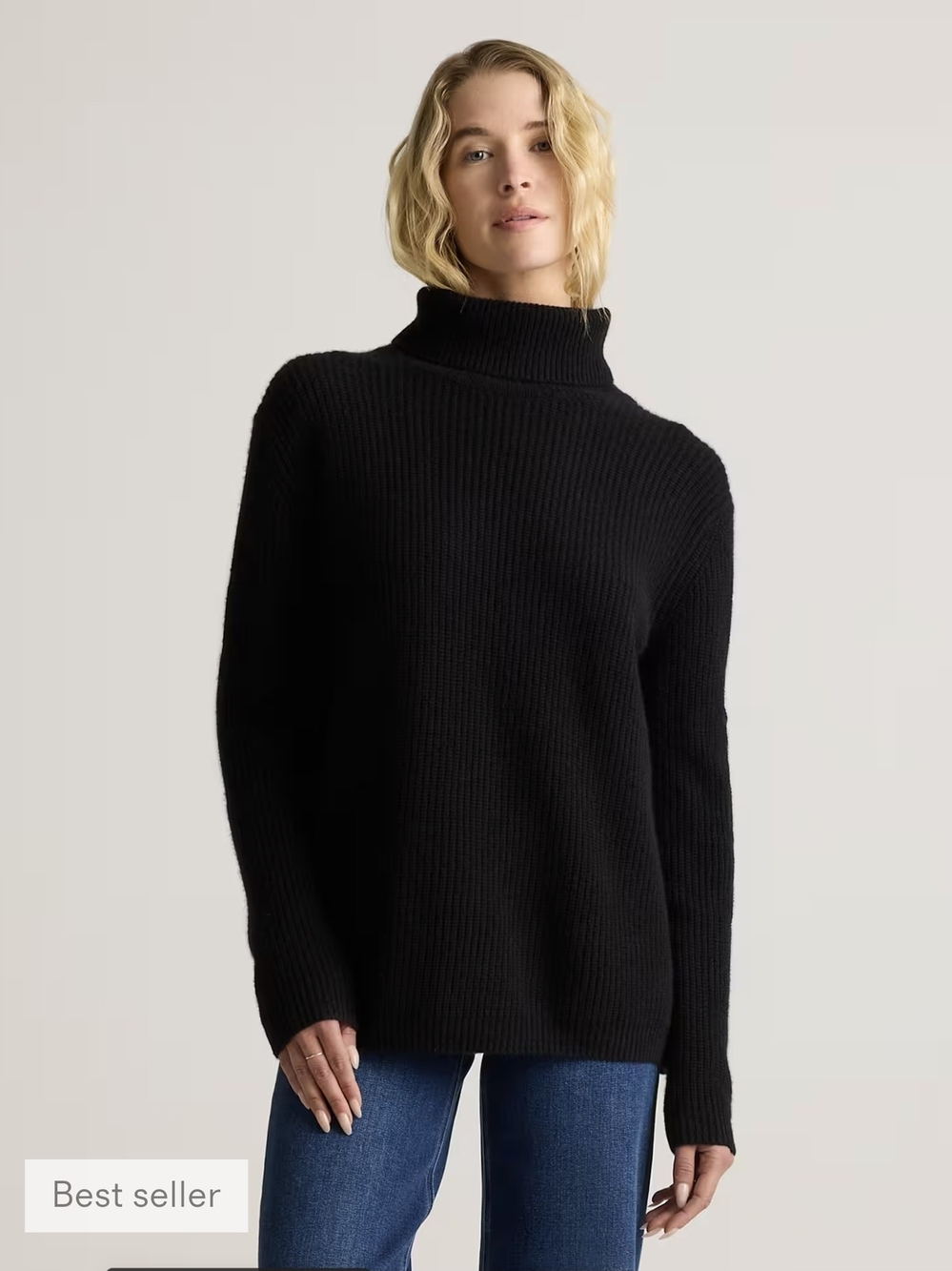 Quince Black Mongolian Cashmere Fisherman Turtleneck Sweater